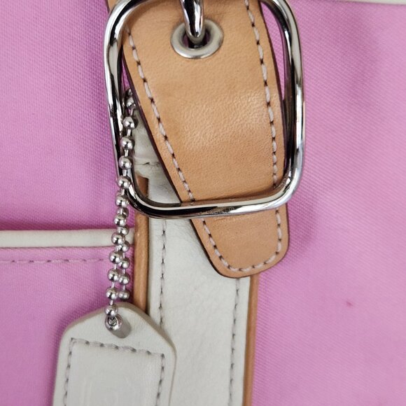 Euc Vintage Coach Hampton Pink & White Leather Shoulder Bag Tote Purse - Picture 11 of 16